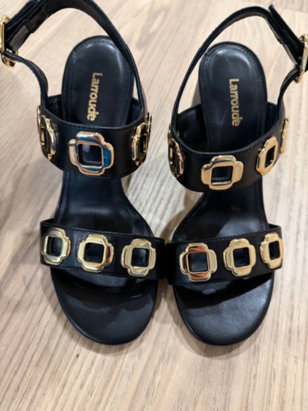 Larroude Milan Hi Sandal In Black Leather Size 7 NEW